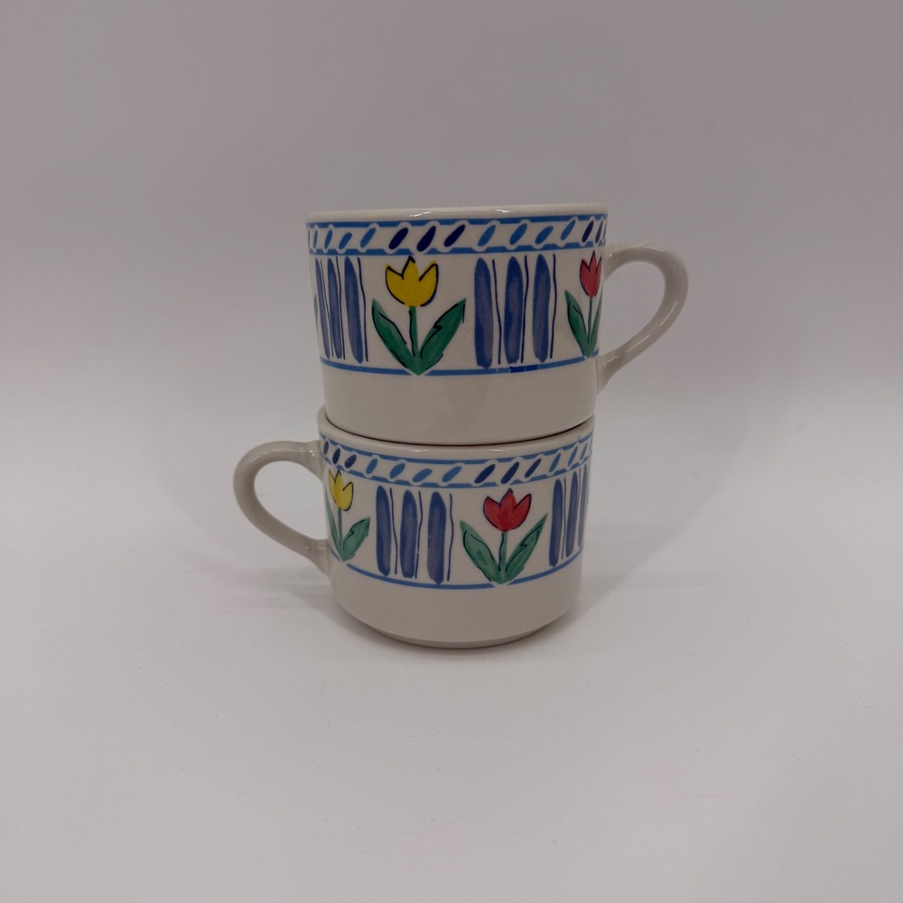 Tivoli by Riviera Van Beers Signature Stoneware Tulip Mugs Set of 2 Blue Red